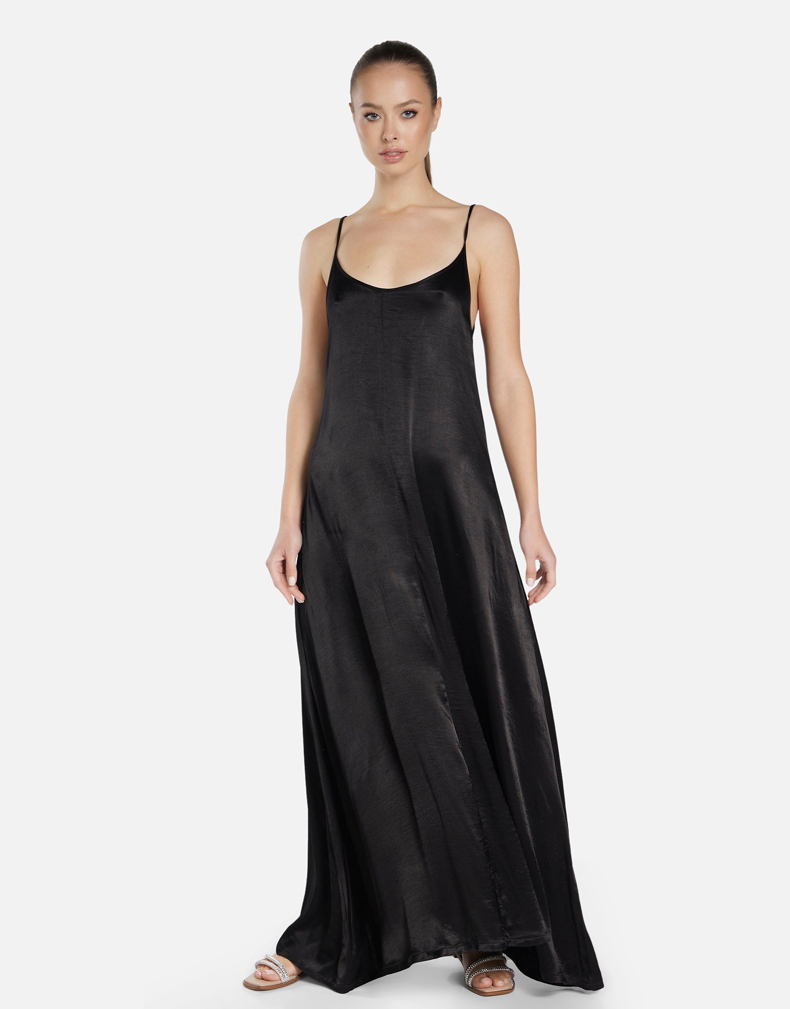 Low Back Flowy Maxi Dress in Black