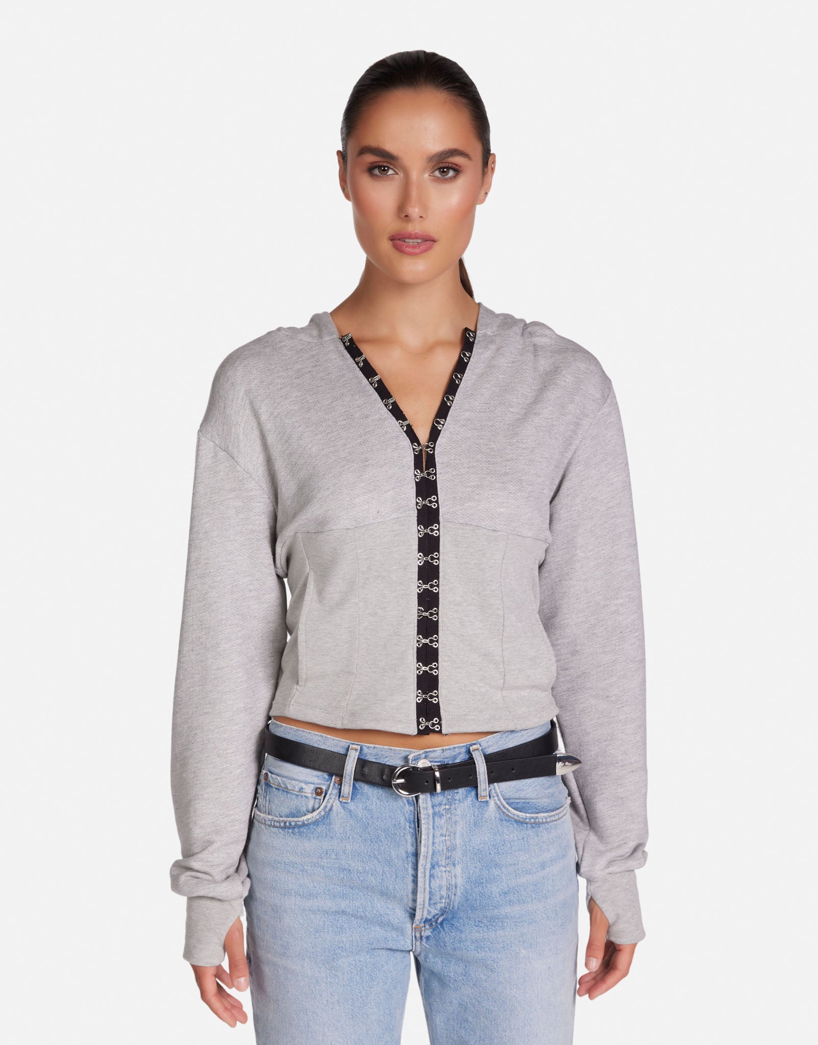 AsYou premium cozy corset seamed hoodie in gray heather