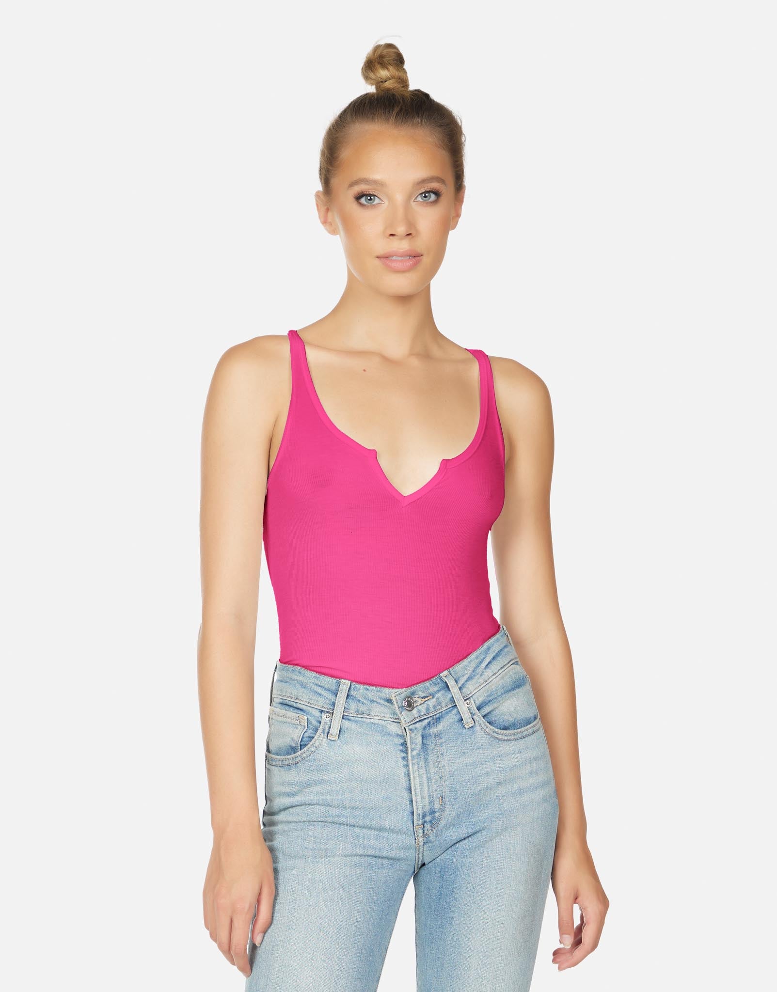 Open Slit Tank Top in Bright Pink | Murphy by Michael Lauren