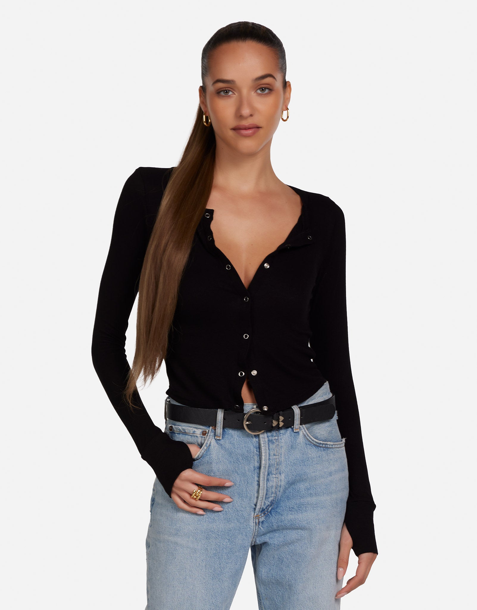 Women's Top w/ Slit Neckline in Black | Vesca by Michael Lauren