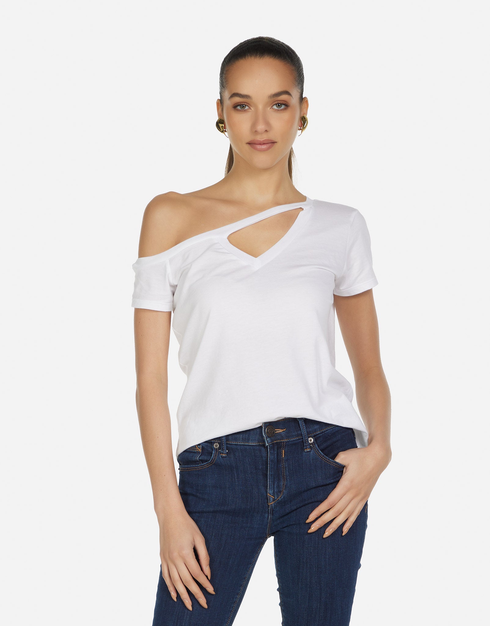 Asymmetrical Cold Shoulder Tee in White | Zire by Michael Lauren