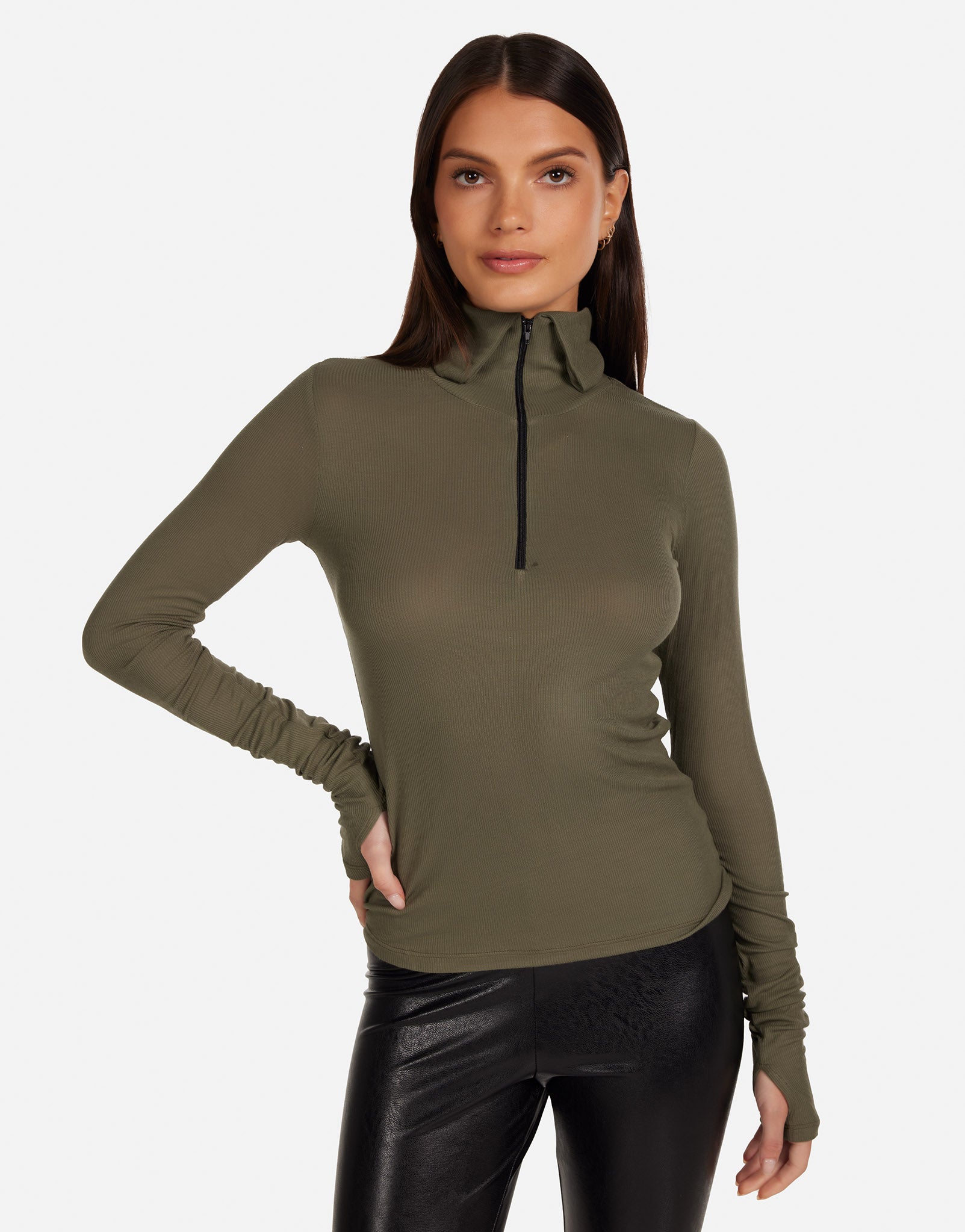 Women's L/S Half Zip Pullover in Moss | Jove by Michael Lauren