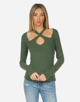 Michael Lauren Women's Gael Keyhole Cutout Top Military