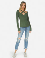 Michael Lauren Women's Gael Keyhole Cutout Top Military