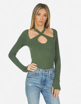 Michael Lauren Women's Gael Keyhole Cutout Top Military