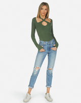 Michael Lauren Women's Gael Keyhole Cutout Top Military