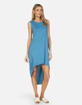 Michael Lauren Women's Walt LE Teal Sky High Low Dress