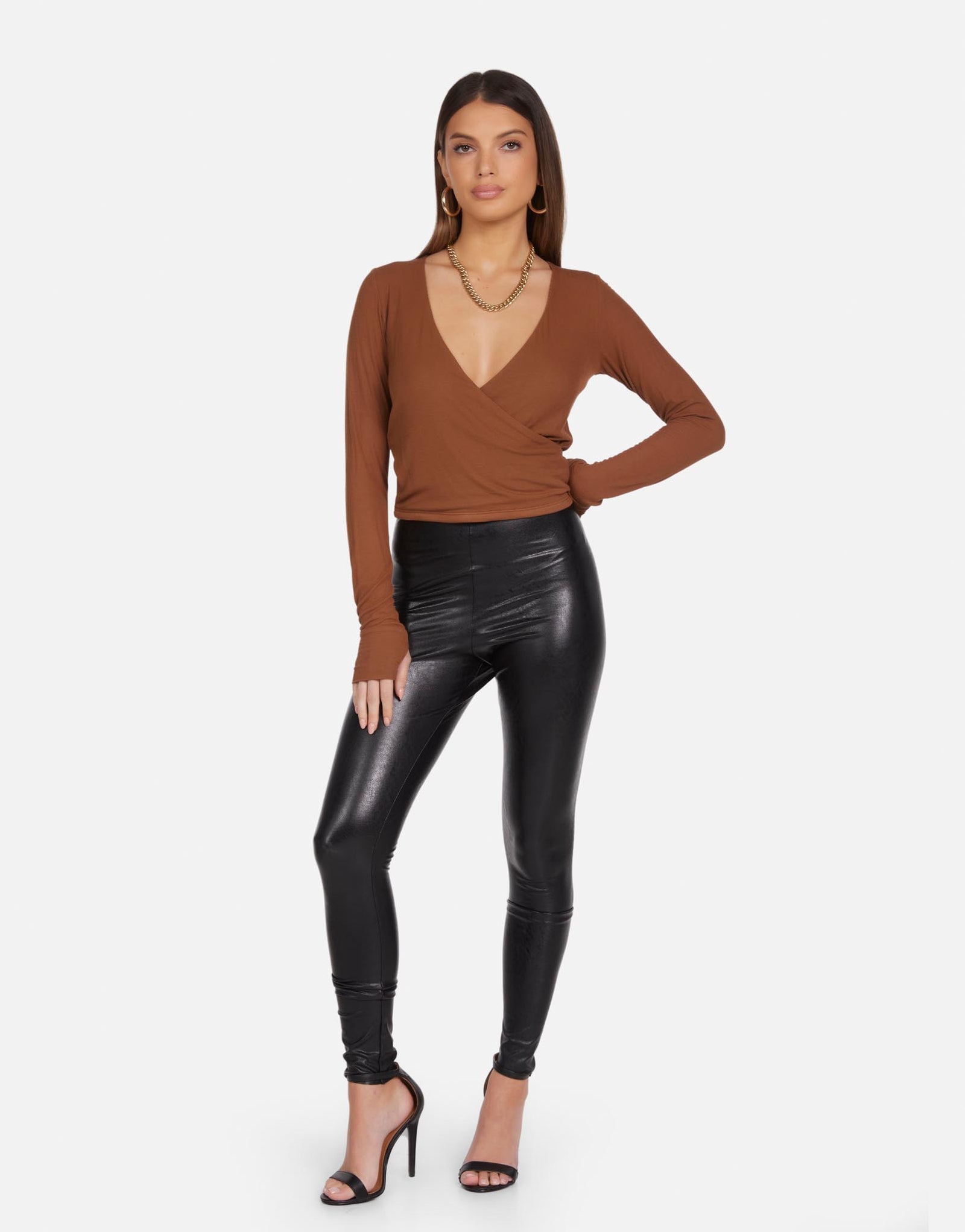 Women's Front Wrap Top in Camel | Fairbanks by Michael Lauren