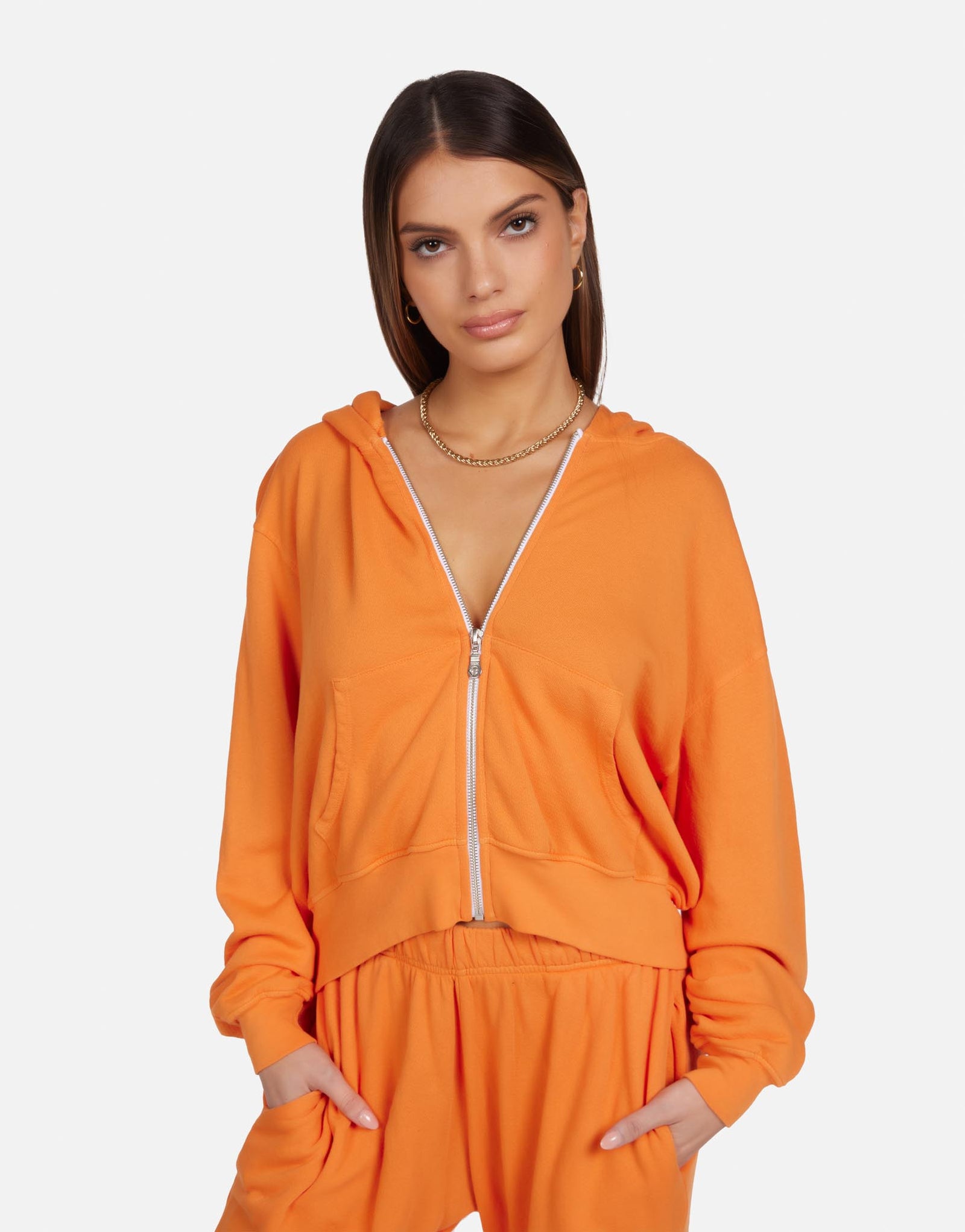 Cropped Zip Hoodie in Birkin Orange | Bowman by Michael Lauren