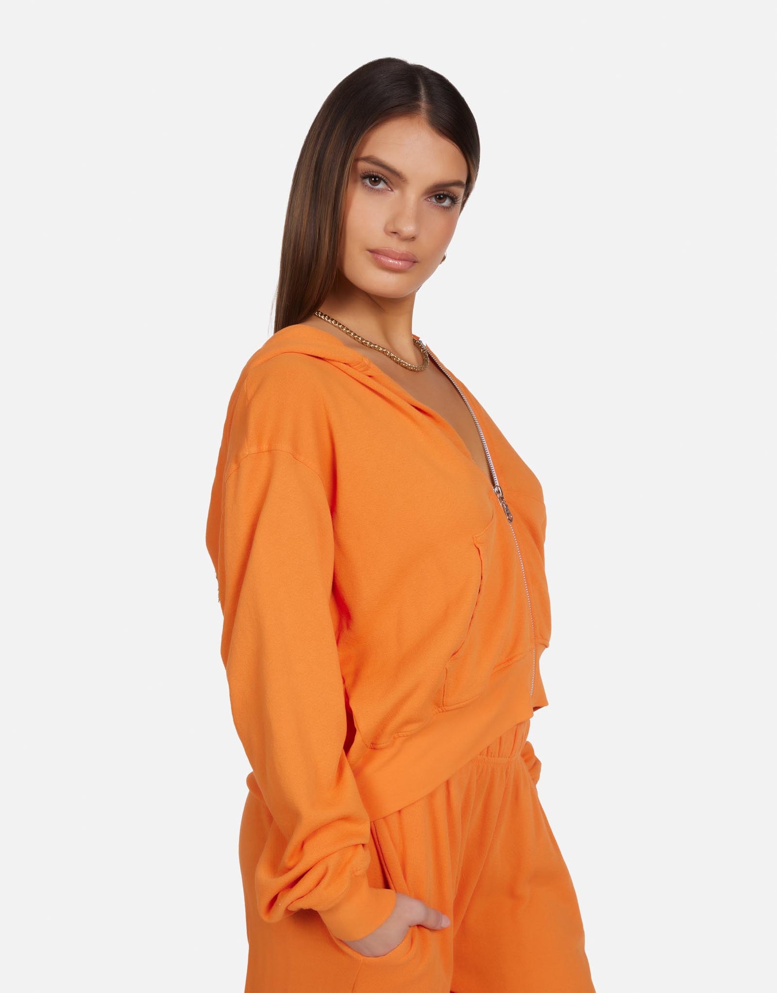 まみちゃん【BRANDNEWOLD】サーマルトップスM オレンジ Cropped Zip Hoodie in Birkin Orange | Bowman by Michael Lauren