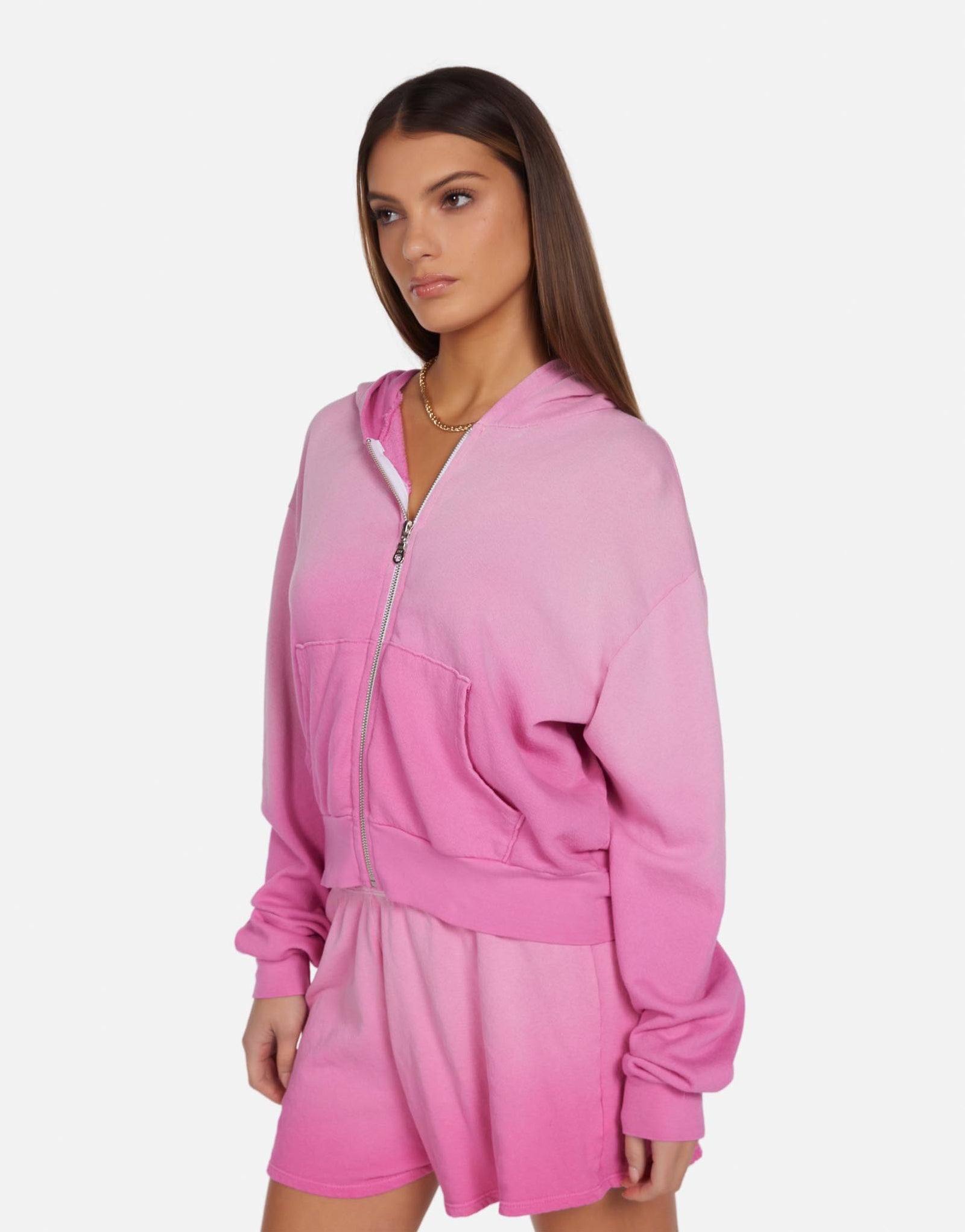 Cropped Zip Hoodie in Faded Pink | Bowman by Michael Lauren