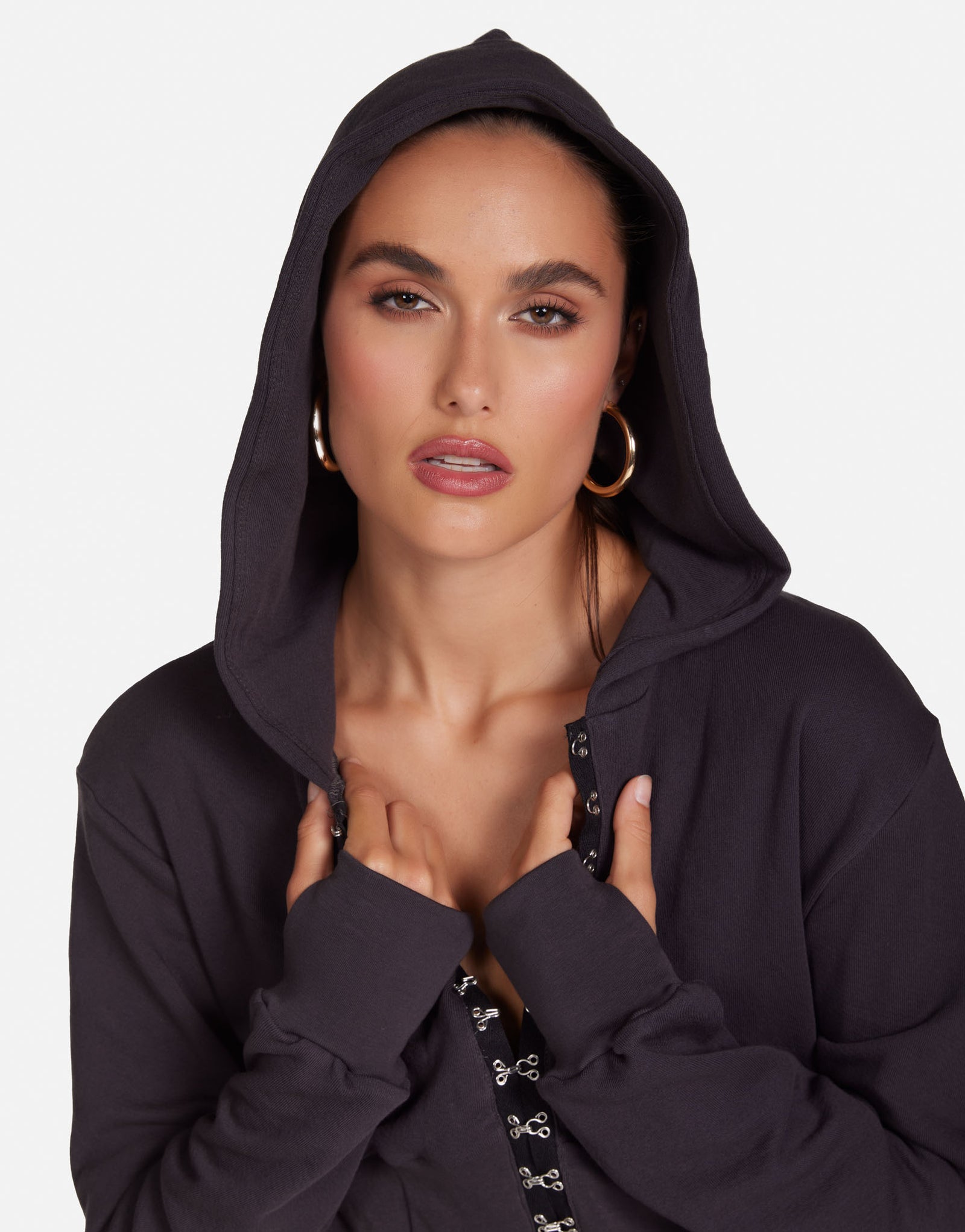 Cropped Corset Hoodie in Onyx | Kozma by Michael Lauren
