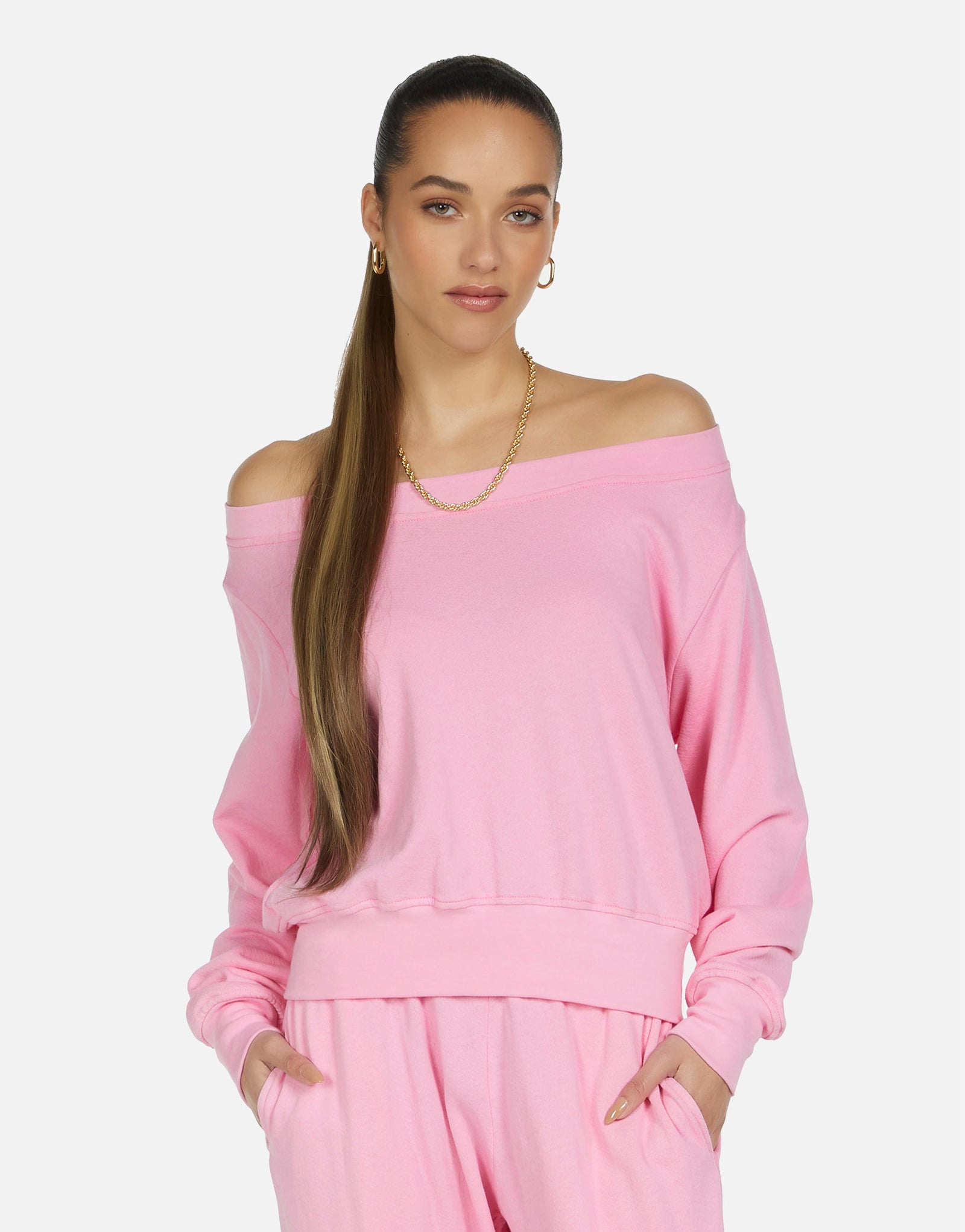 Women's Off Shoulder Top in Sugar Pink Bix by Michael Lauren
