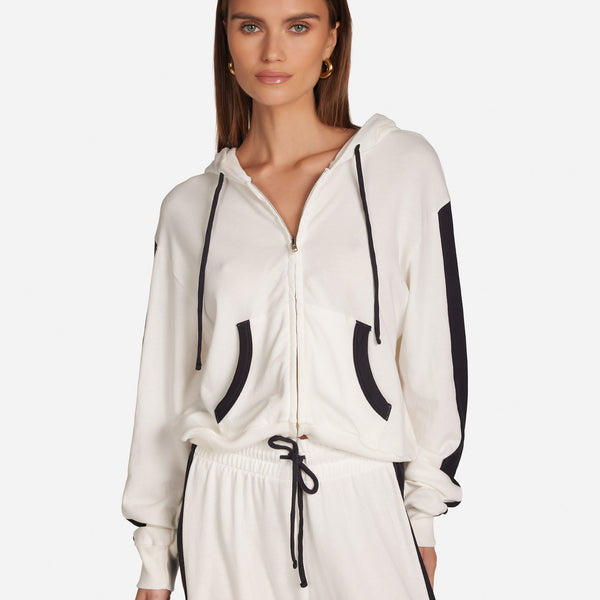 Women's Zip Hoodie in Milk/Onyx | Nix by Michael Lauren