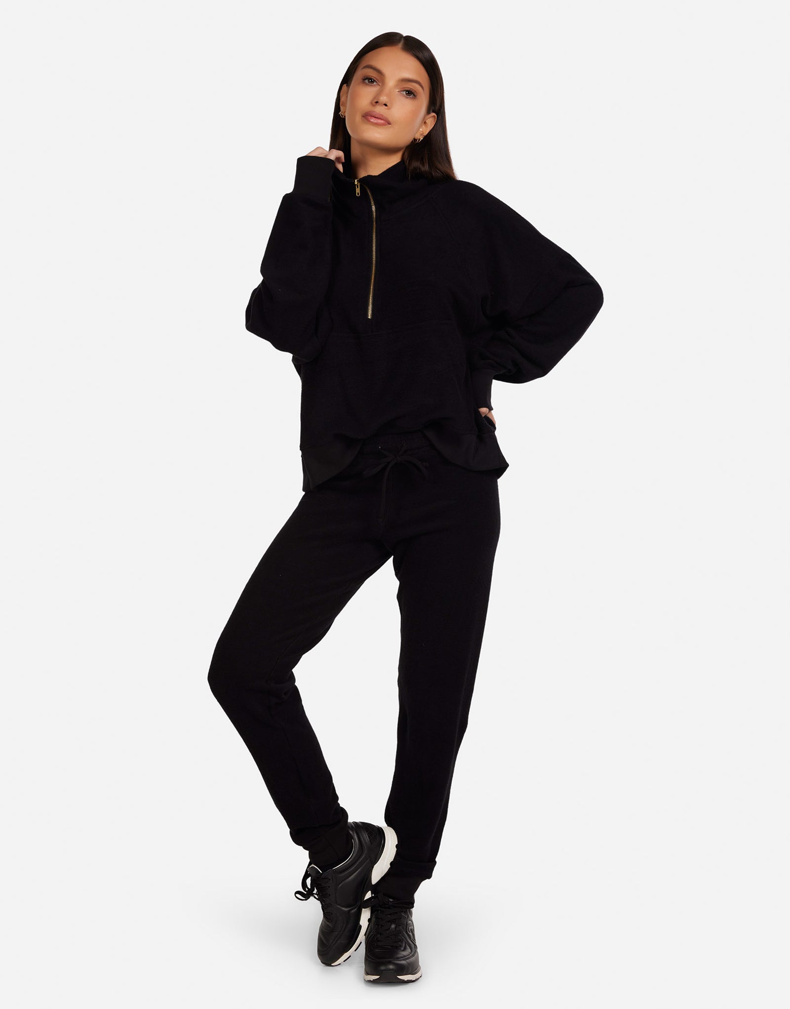 Women's Raglan Zip Up Pullover in Black | Fira by Michael Lauren