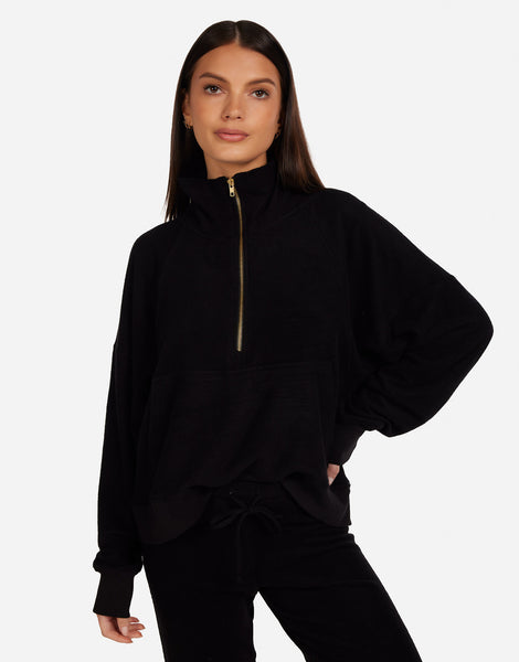 Women's Raglan Zip Up Pullover in Black | Fira by Michael Lauren