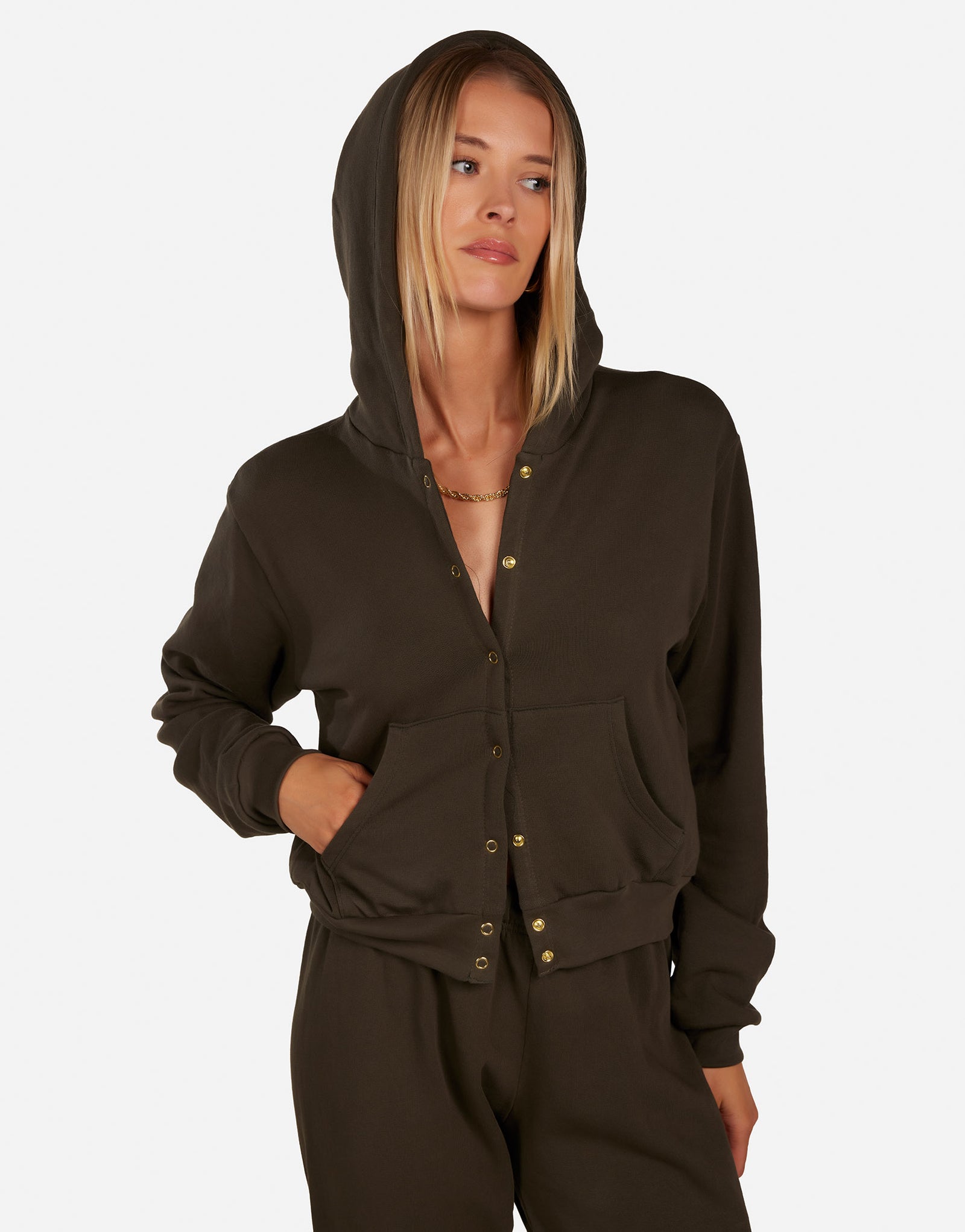 Women's Snap Front Hoodie in Forest | Philo by Michael Lauren