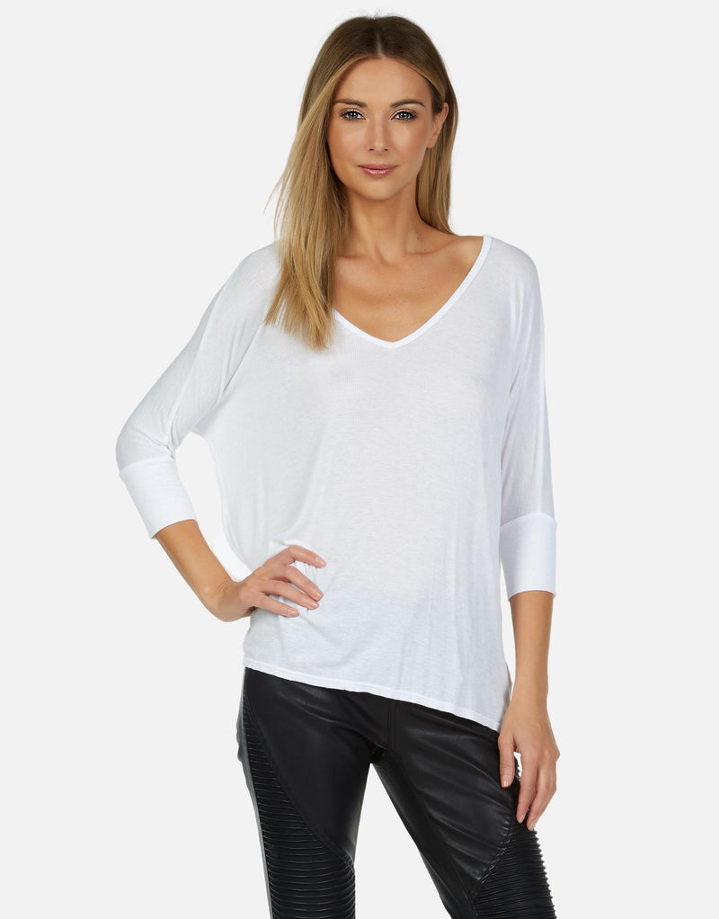 Dylan Core V-Neck Draped Tee White