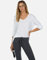 Dylan Core V-Neck Draped Tee White