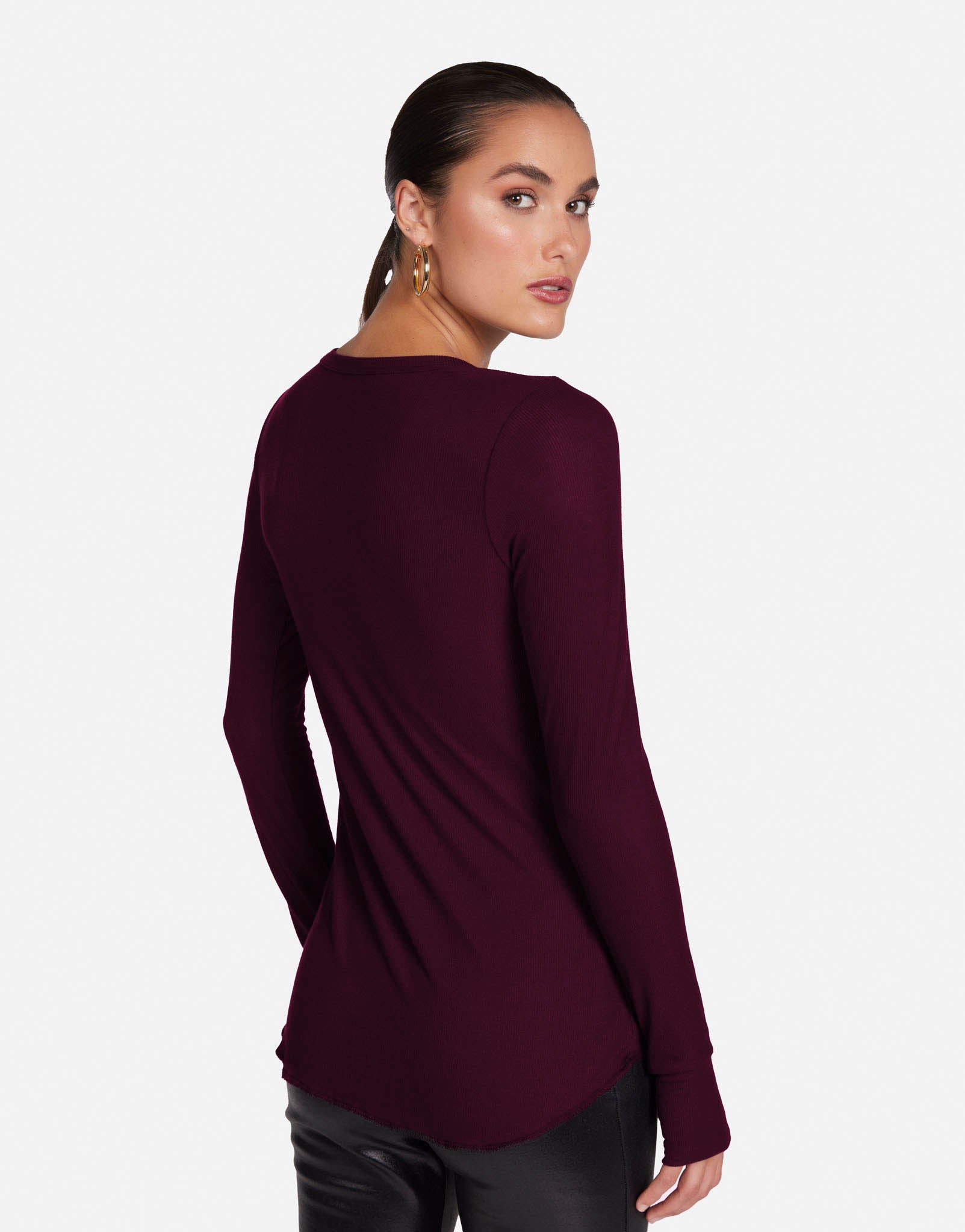 Fitted V-Neck w/ Thumbholes in Deep Merlot | Otis by Michael Lauren