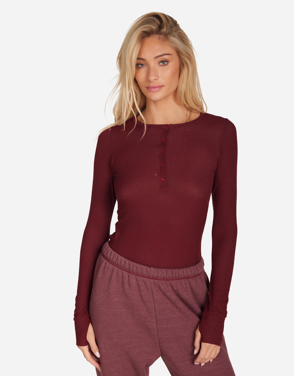 Women's Snap Front Henley in Oxblood | Vance by Michael Lauren