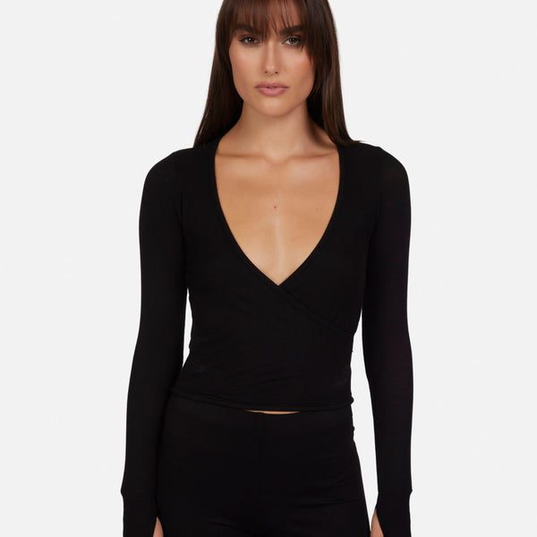 Women's Front Wrap Top in Black | Fairbanks by Michael Lauren