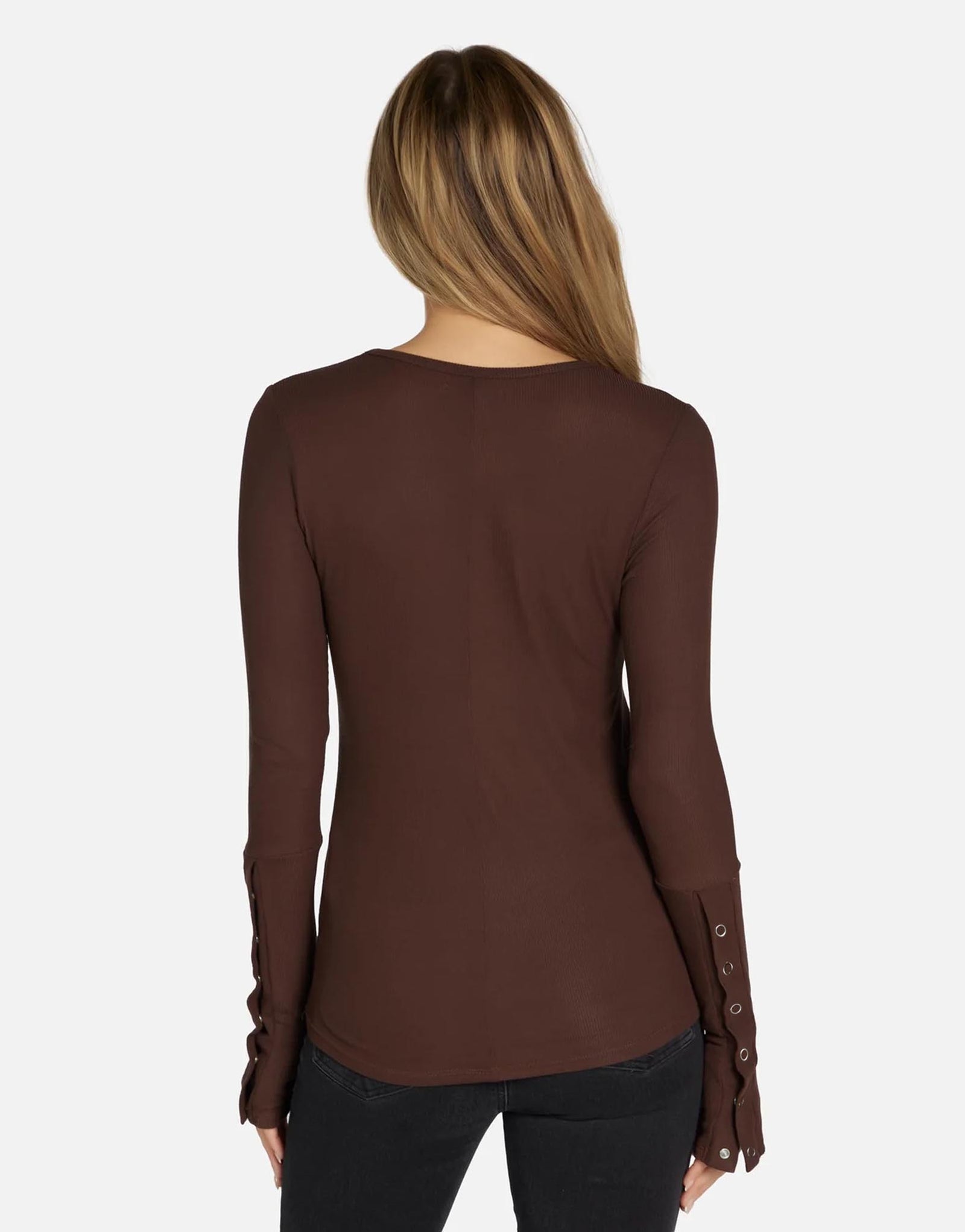 L/S Snap Cuff Top in Dark Mocha | Sorento by Michael Lauren