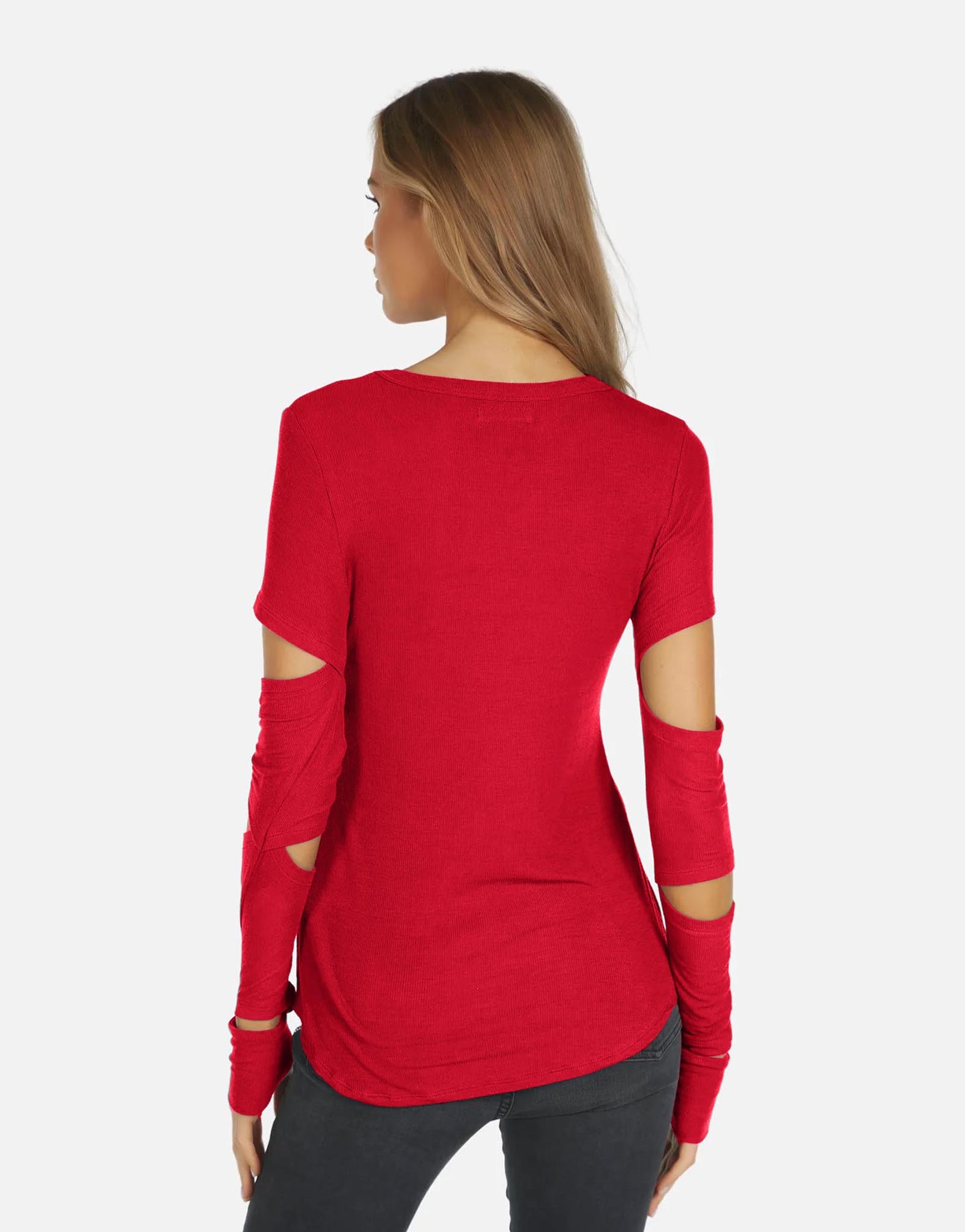 未使用品 インヴェル アクティブシャツ G Lサイズ トマトレッド Vネック レディース 長袖シャツ Invel ACTIVE SHIRT 未使用 Women's Long Sleeve Slit Top in Red | Granger by Michael Lauren