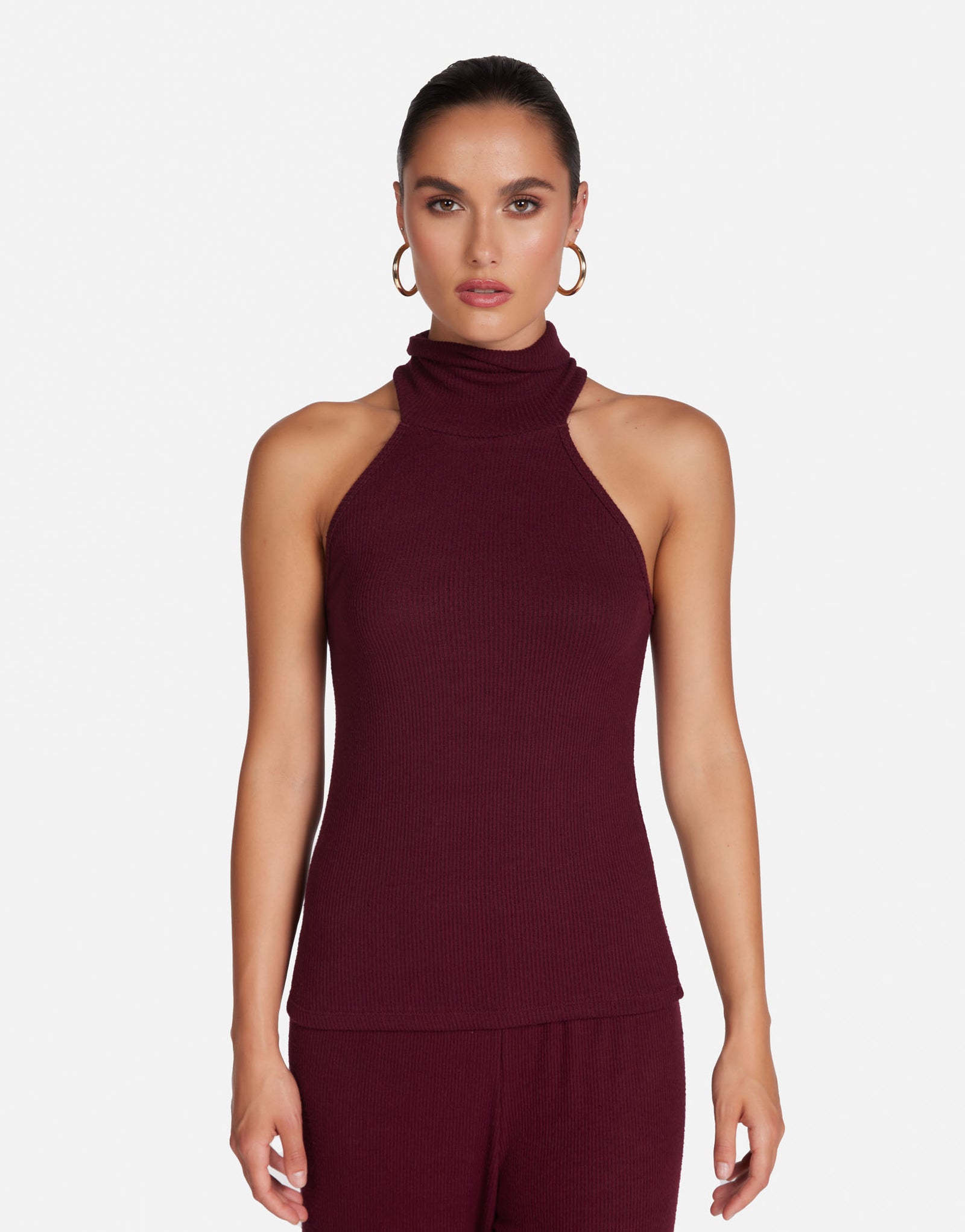 Women s Mock Neck Top in Burgundy Romulus by Michael Lauren