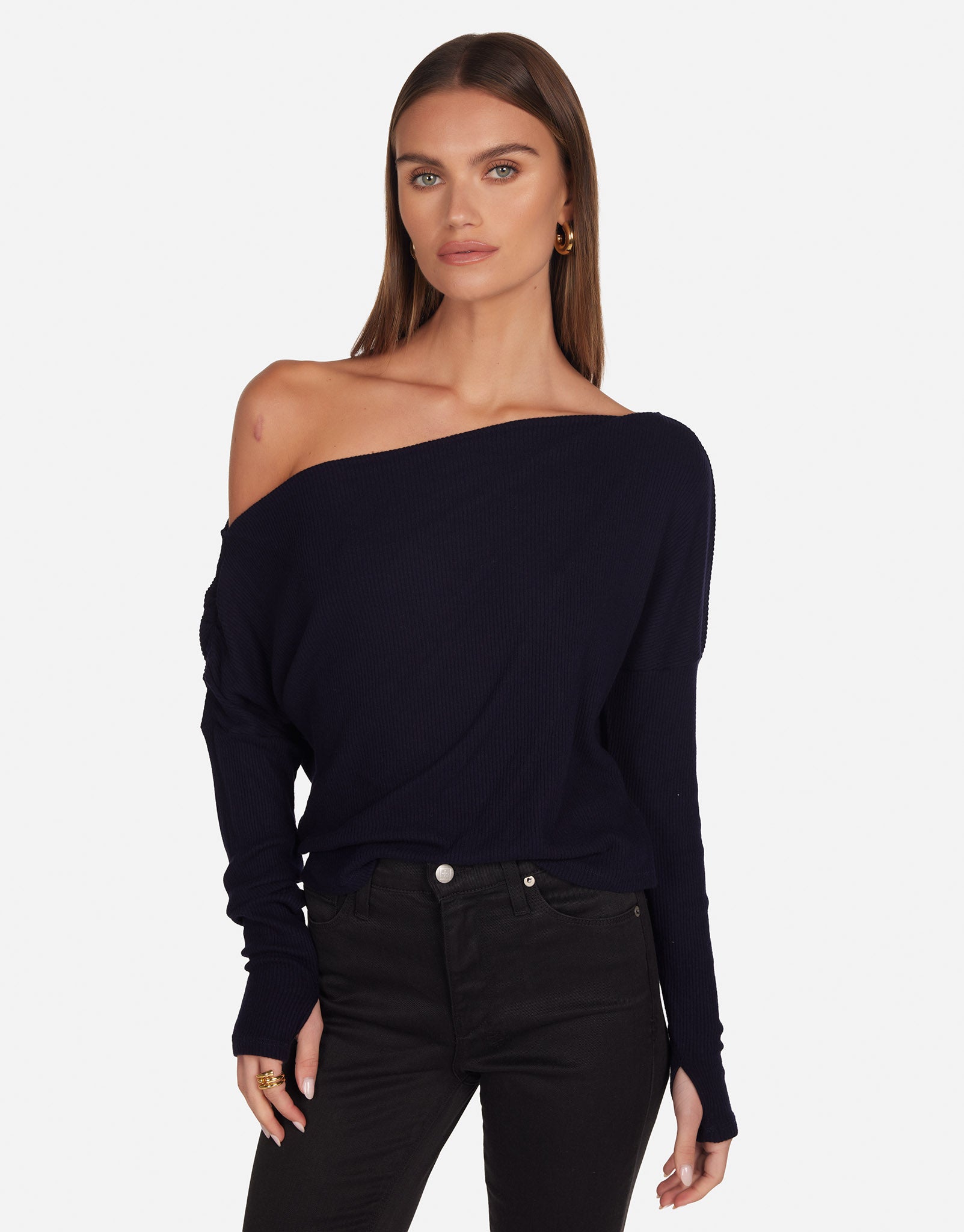 Asymmetrical Women's Top in Dark Navy | Avicus by Michael Lauren