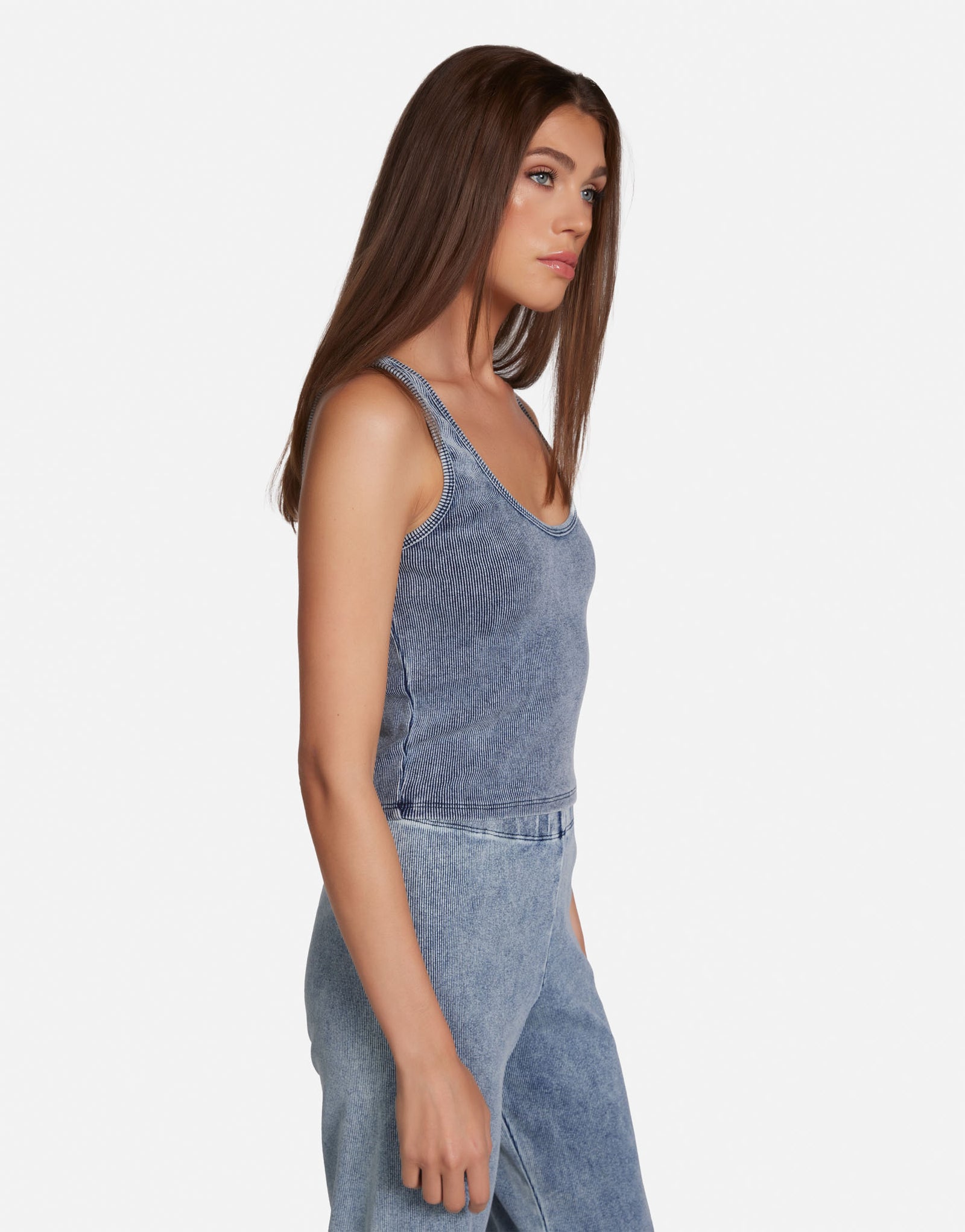 Women's Ribbed Tank in Faded Denim | Hazuki by Michael Lauren