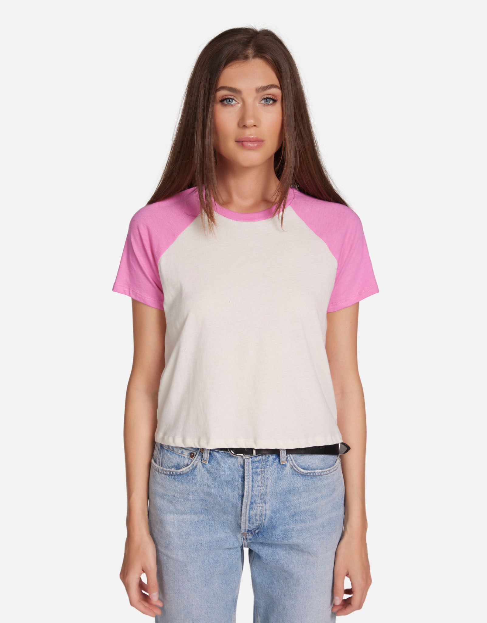 Women's Crop Raglan in Party Pink/ Ivory | Kadri by Michael Lauren