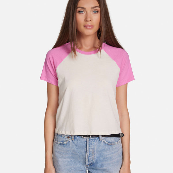 Women's Crop Raglan in Party Pink/ Ivory | Kadri by Michael Lauren