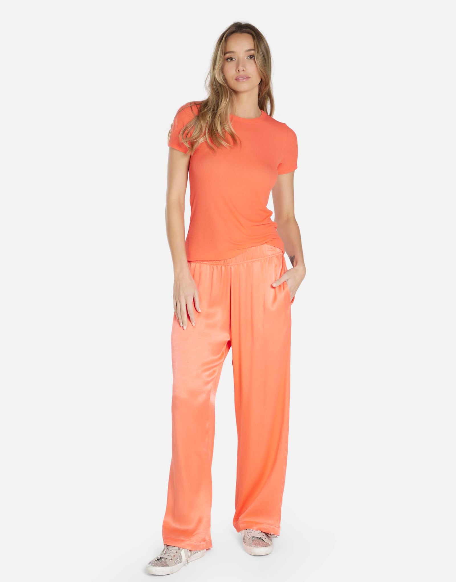 Wide Leg Satin Pant in Vivid Orange | Mabel by Michael Lauren