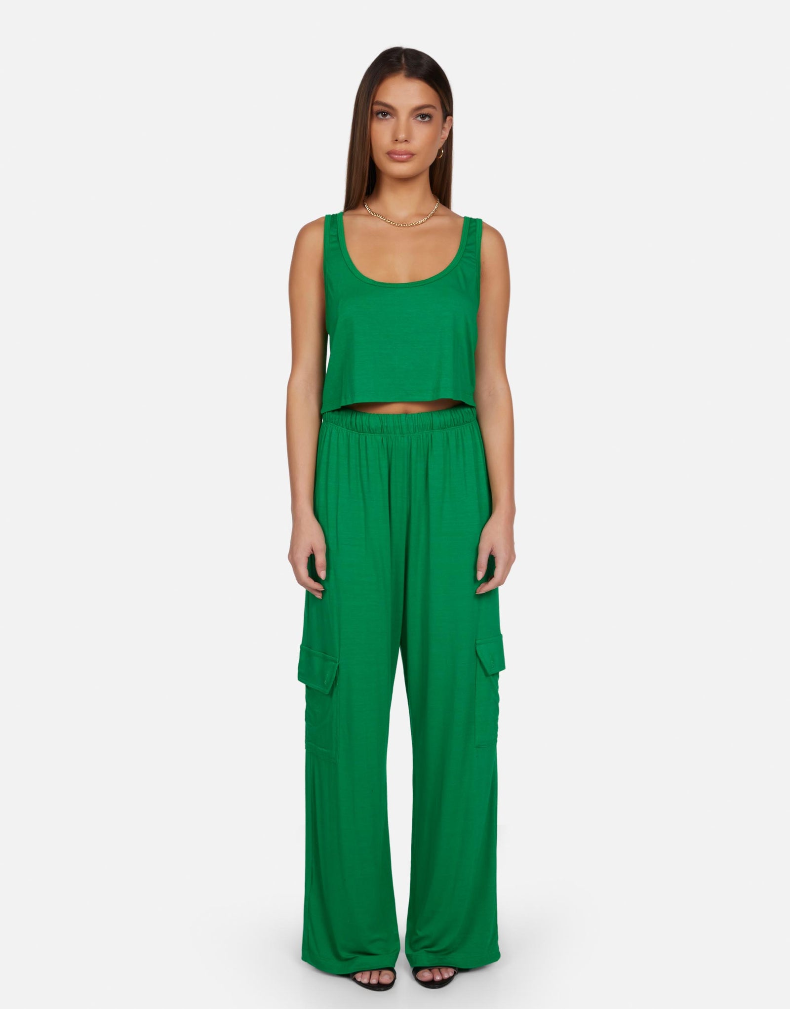 Women's Wide Leg Cargo Pant in Green Apple | Jaiden by Michael Lauren