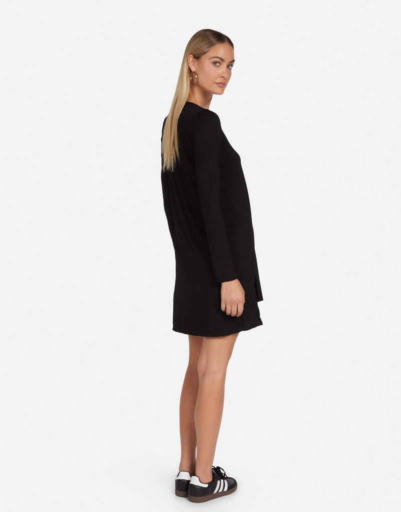 Black Long Sleeve High Low Mini Dress | Hale LE by Michael Lauren Black Long Sleeve High Low Mini Dress | Hale LE by Michael Lauren