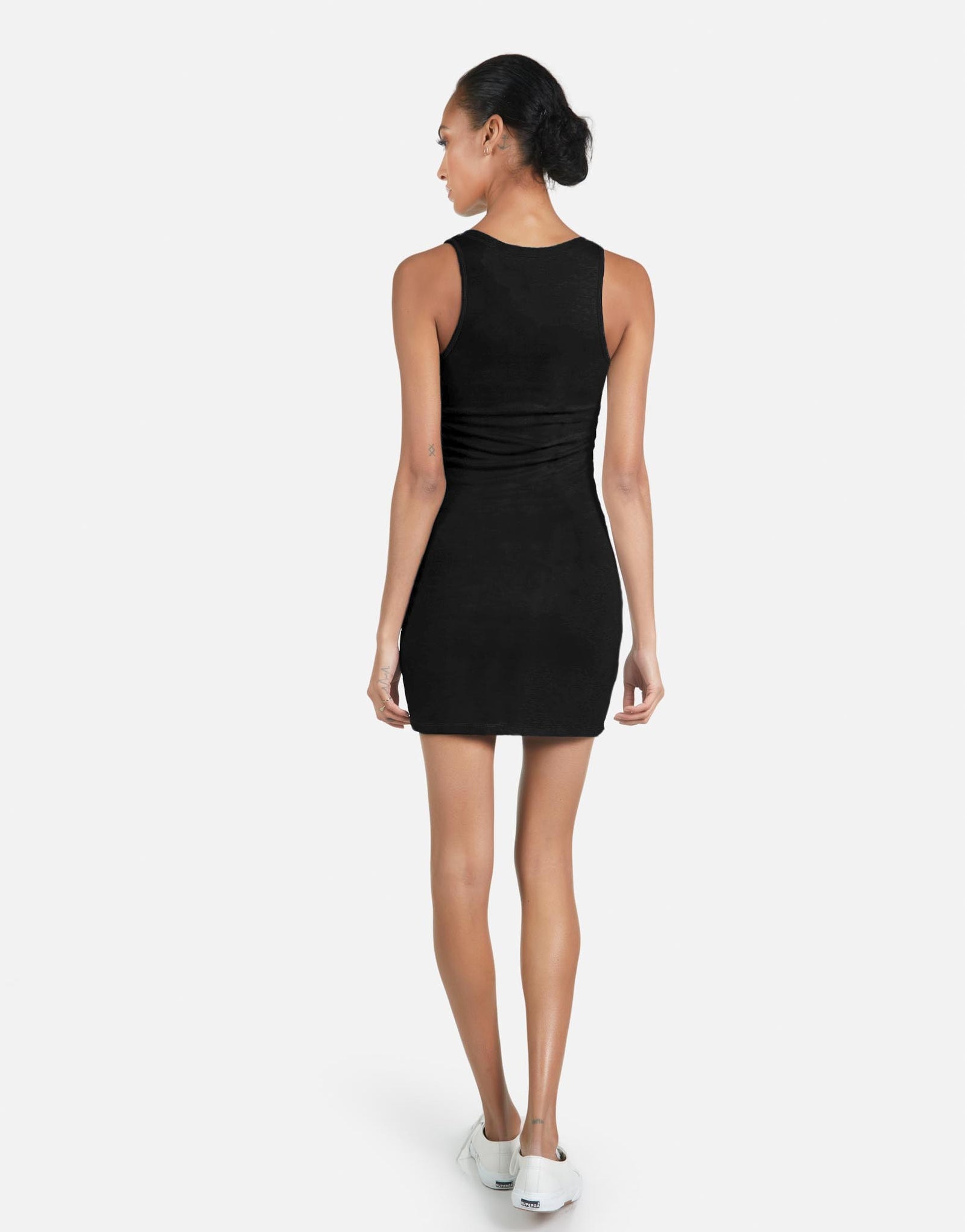 black tank mini dress 525 America Eden: Lurex / XL 35 hips Button Tank Mini Dress in