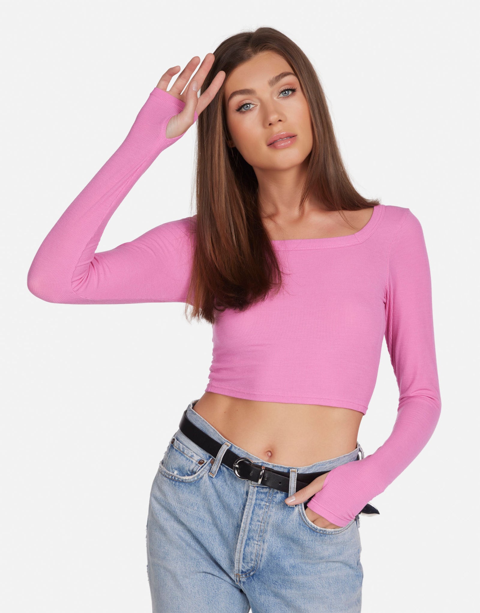 Women's L/S Crop Top in Party Pink | Pryderi by Michael Lauren