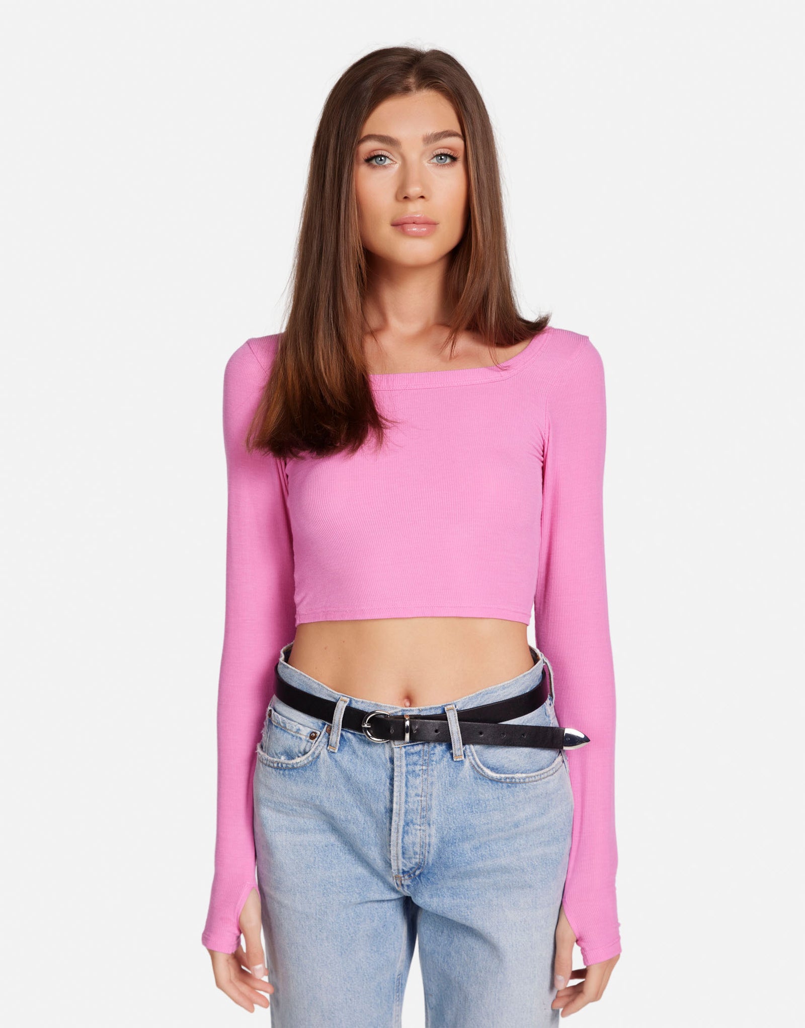 Women's L/S Crop Top in Party Pink | Pryderi by Michael Lauren