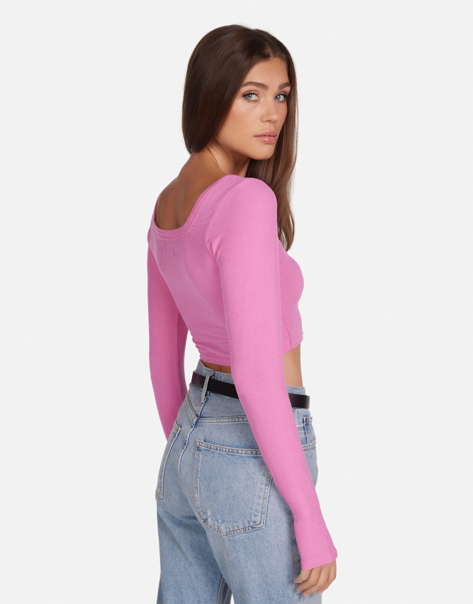 Women's L/S Crop Top in Party Pink | Pryderi by Michael Lauren