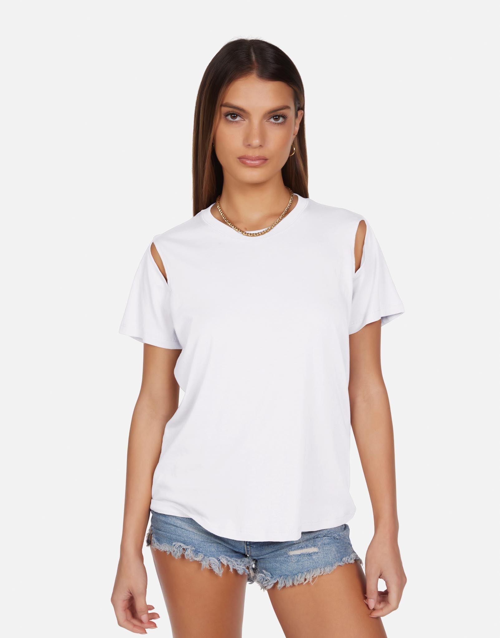 Women's S/S Split Shoulder Tee in White Maximilian by Michael Lauren