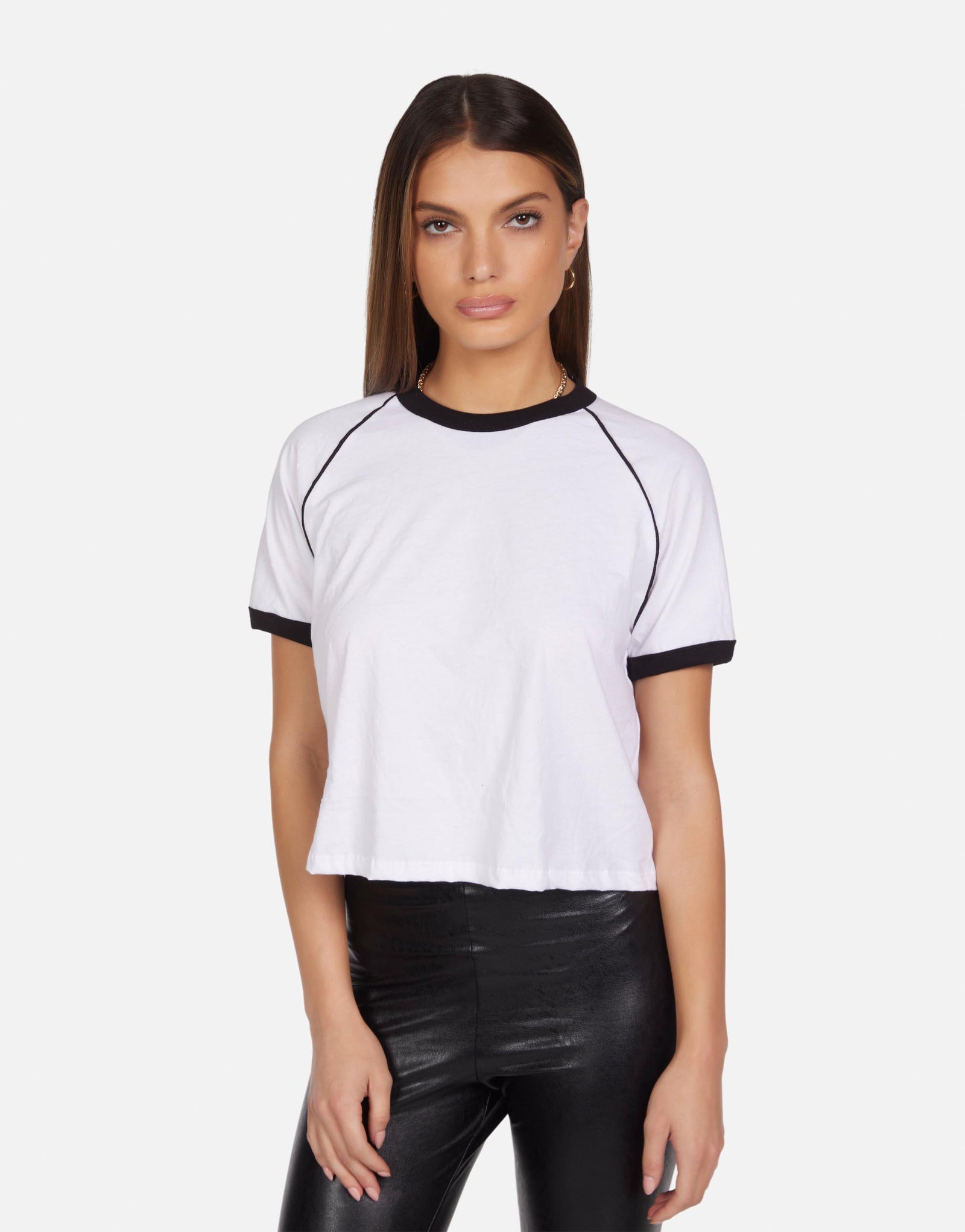 Cropped Raglan w/ Piping in White/ Black | Tristian by Michael Lauren