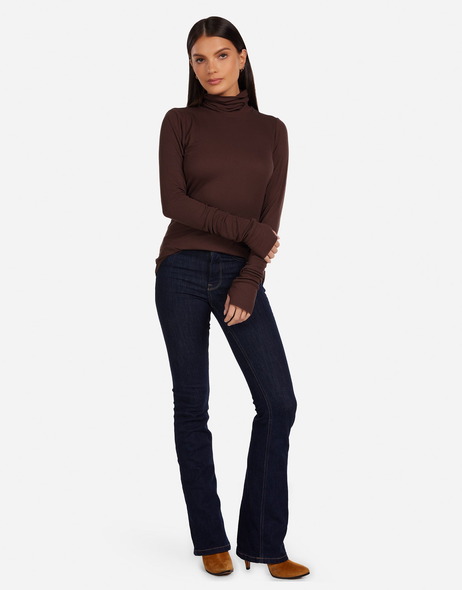 Women's L/S Fitted Turtleneck in Dark Brown | Arlen by Michael Lauren