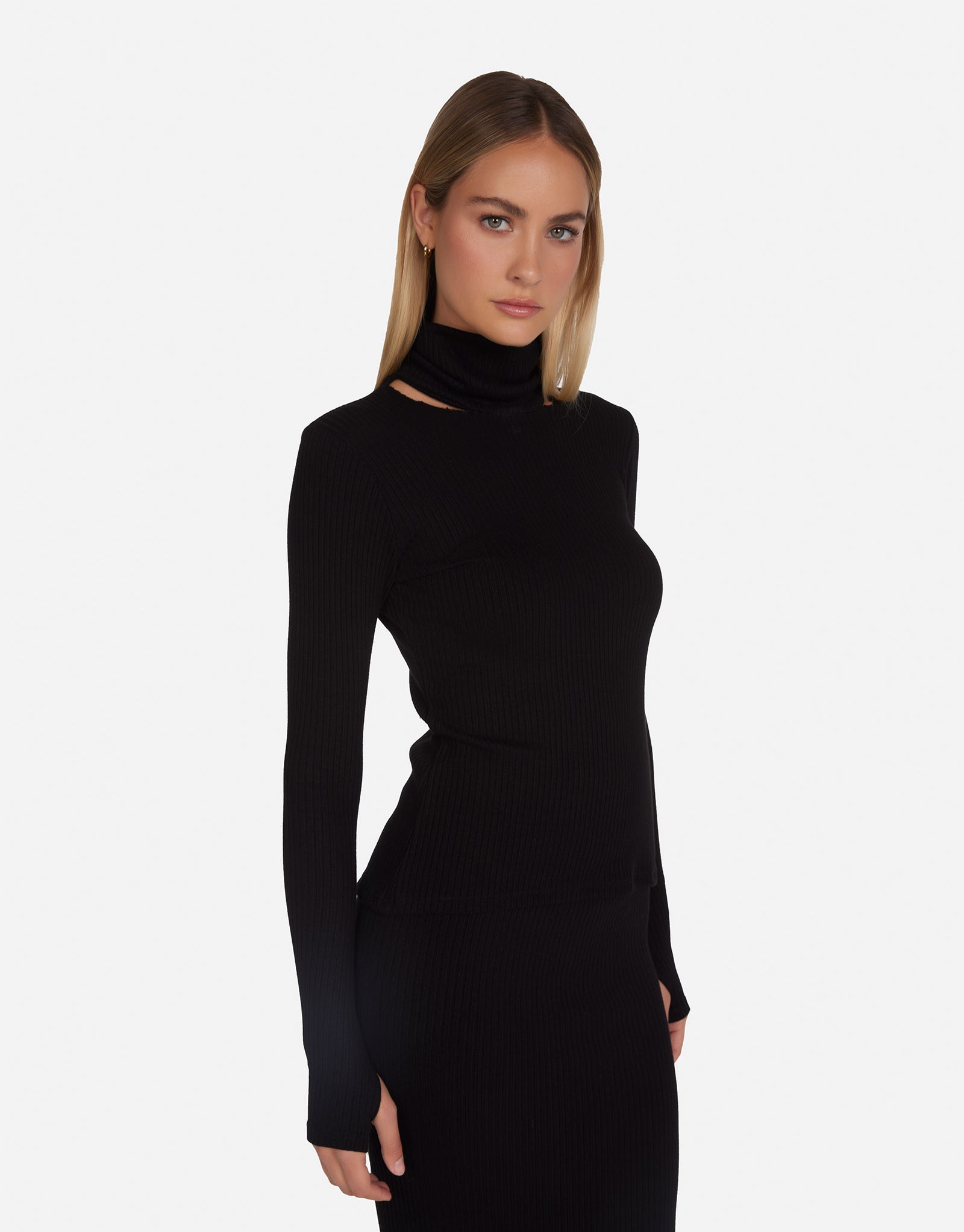 Women's L/S Fitted Mock Neck in Black | Jarrett by Michael Lauren