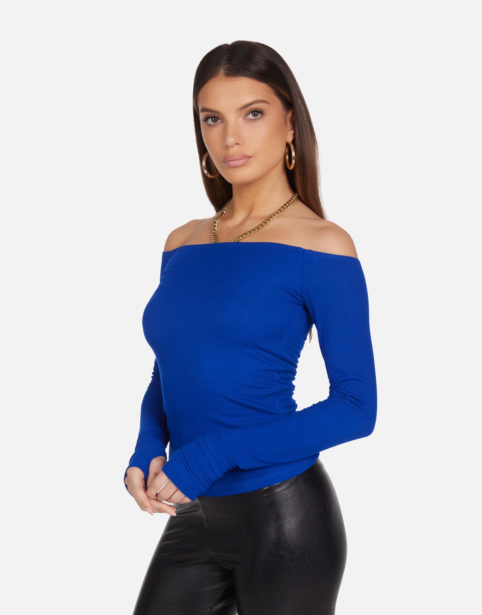 Women's Off Shoulder Fitted Top in Sapphire | Lanny by Michael Lauren