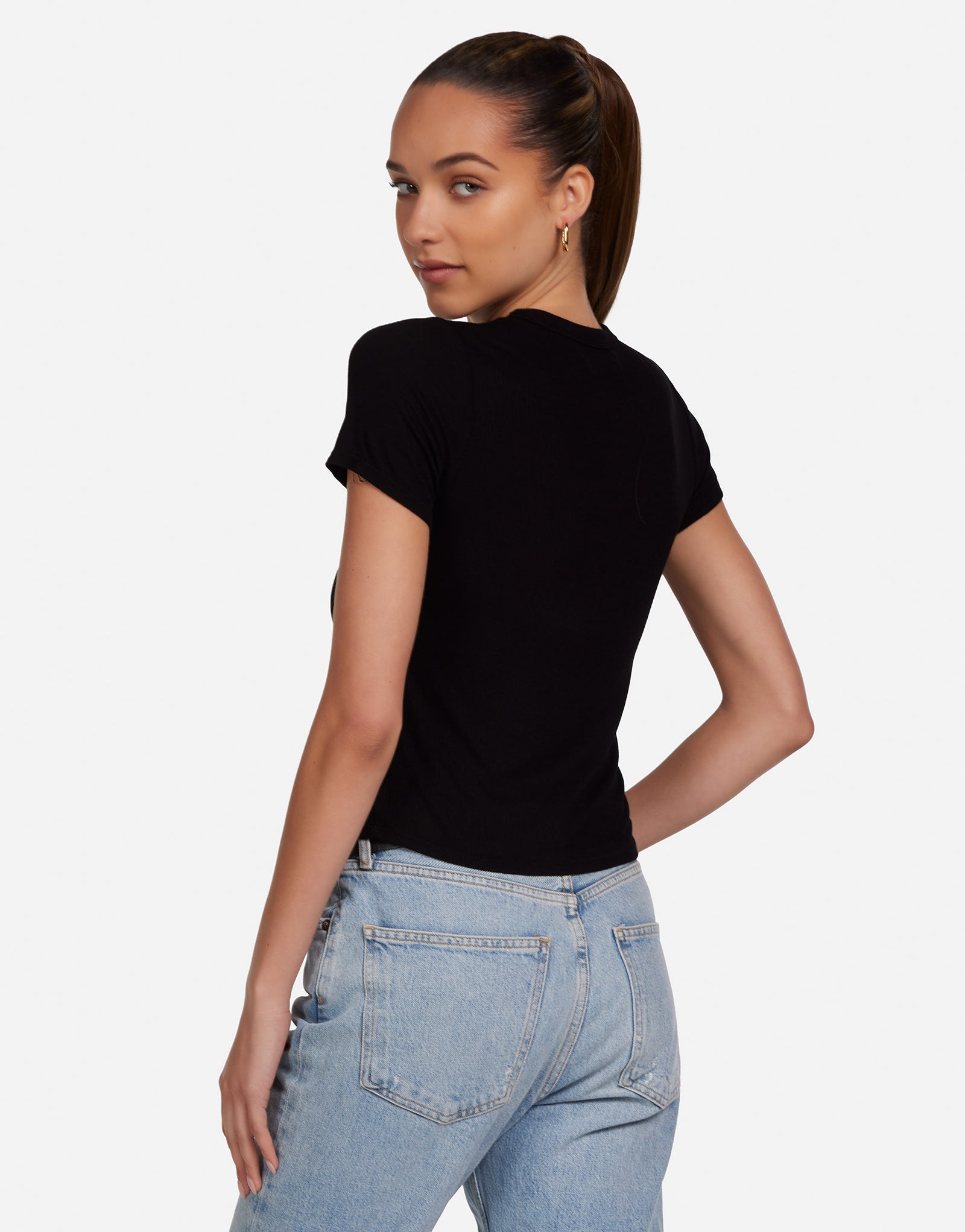 Women's S/S Fitted Top in Black | Rhea by Michael Lauren