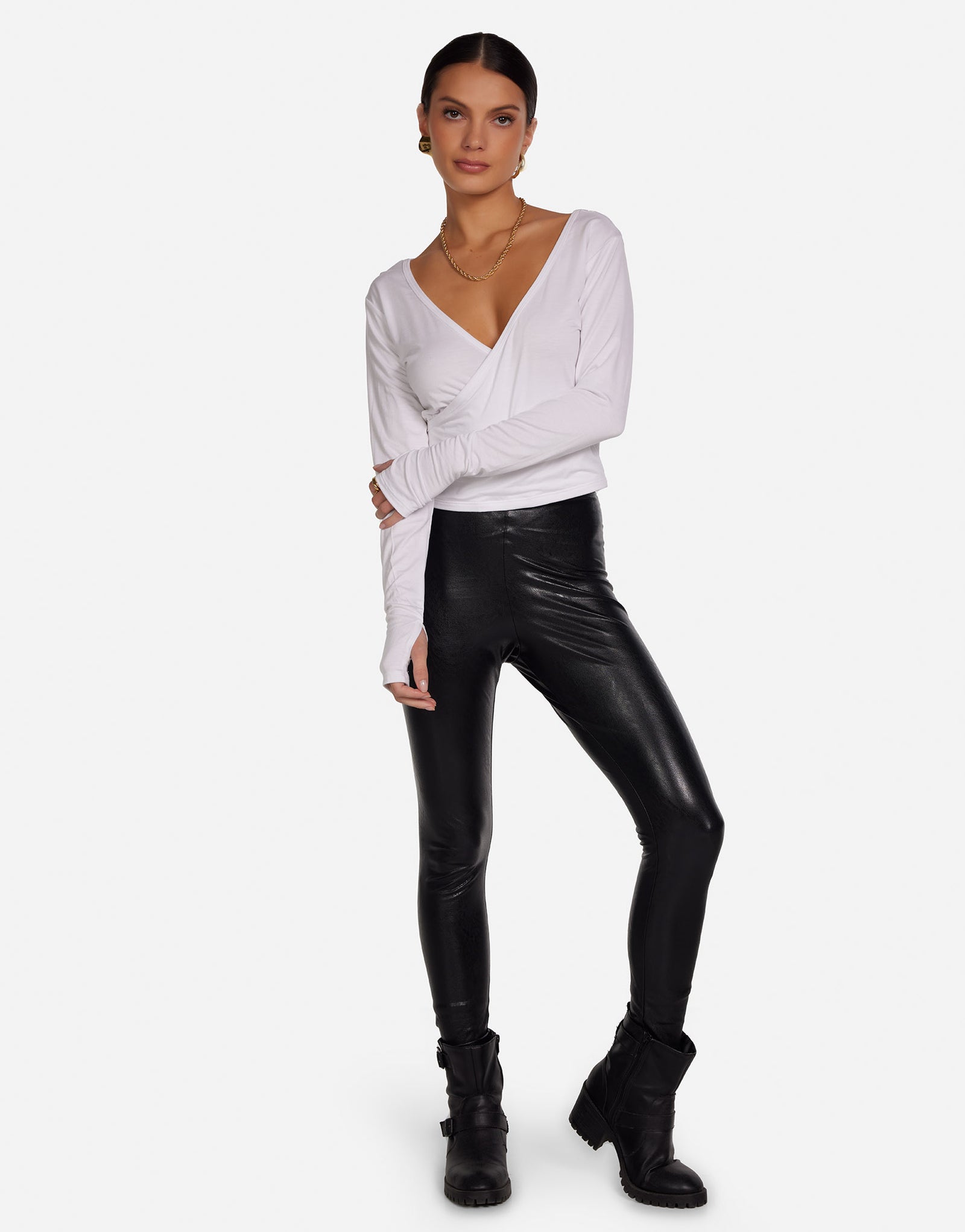 Women's L/S Cross Front Top in White | Aziel by Michael Lauren