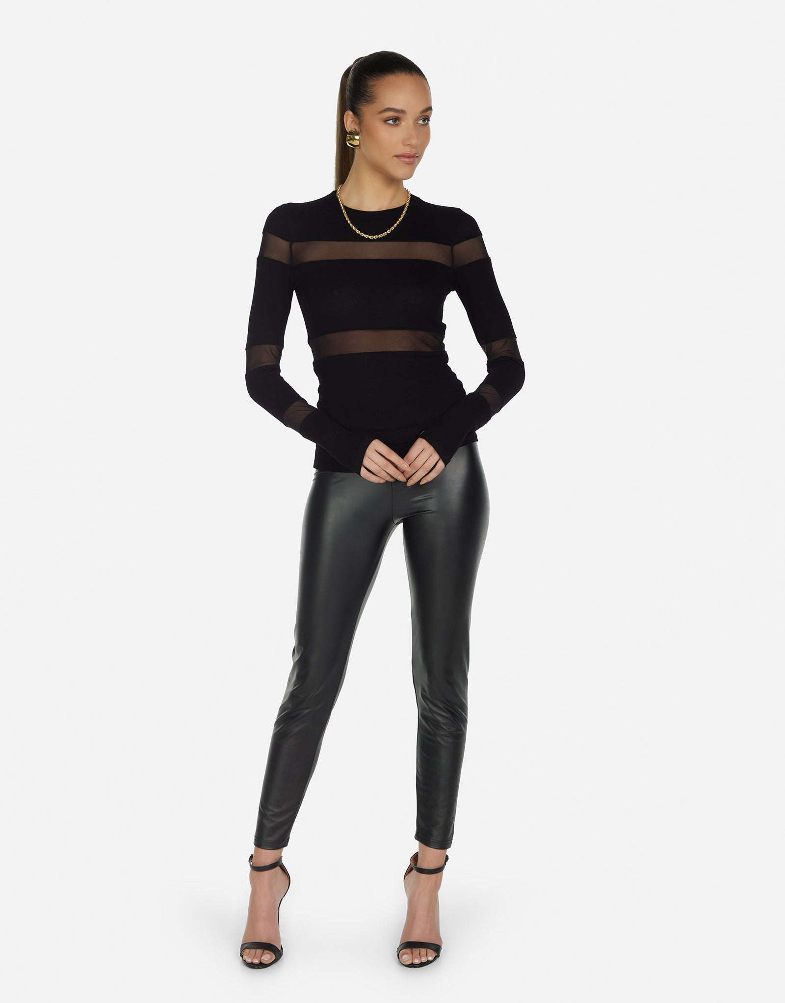 Women's Fitted Top w/ Mesh in Black | Vex by Michael Lauren