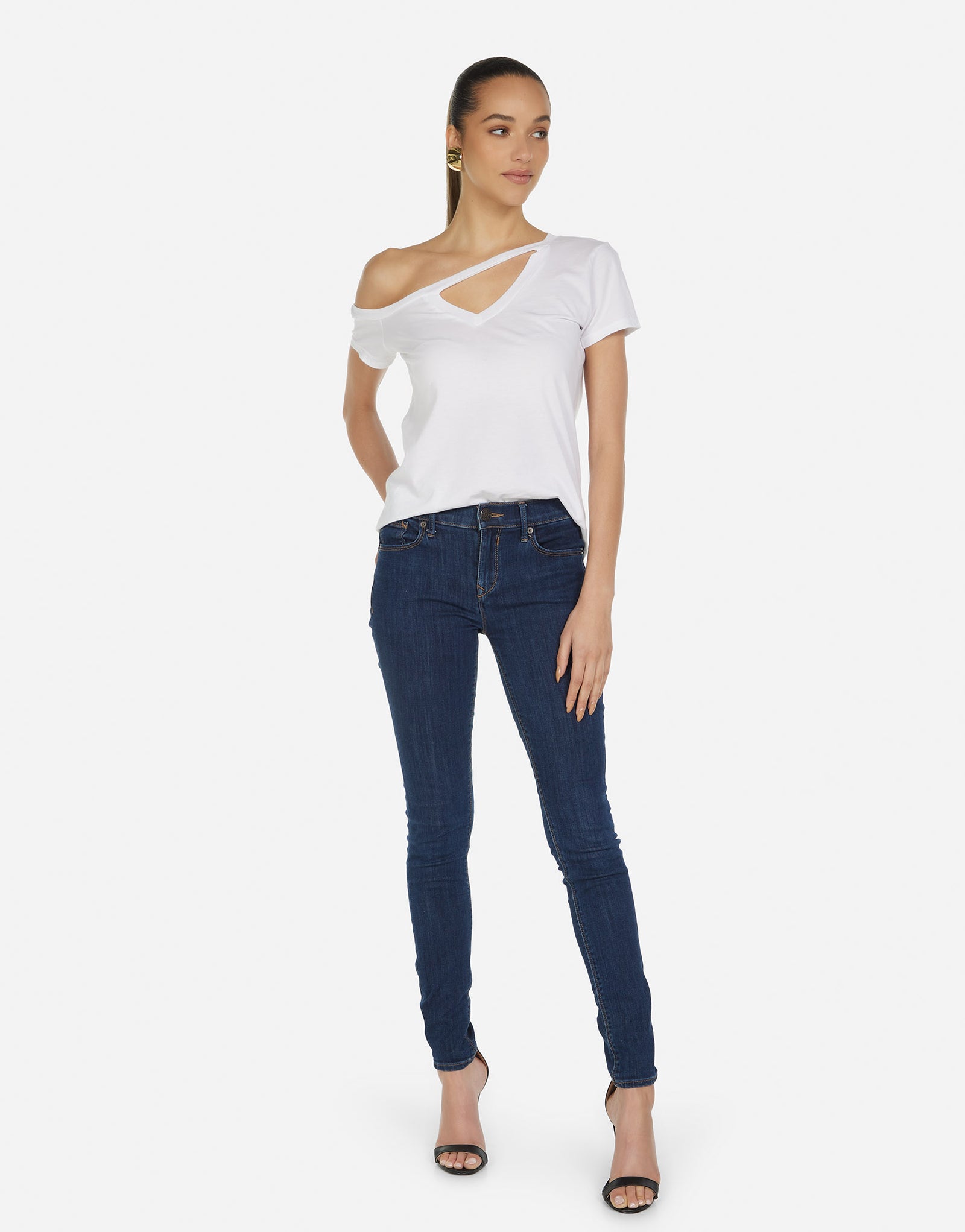 Asymmetrical Cold Shoulder Tee in White | Zire by Michael Lauren