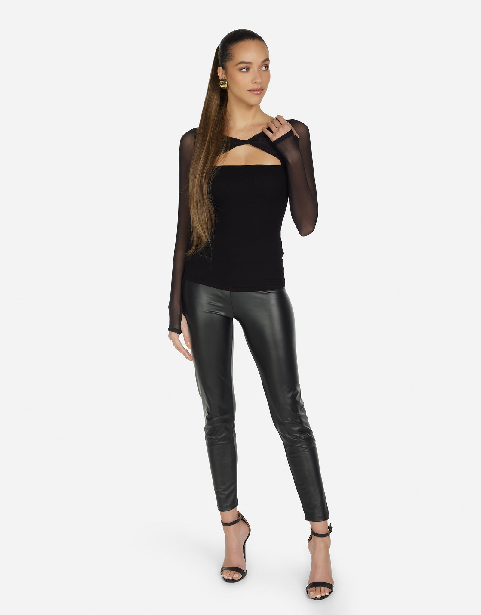 Women's Knotted Neck Top w/ Mesh in Black | Velo by Michael Lauren